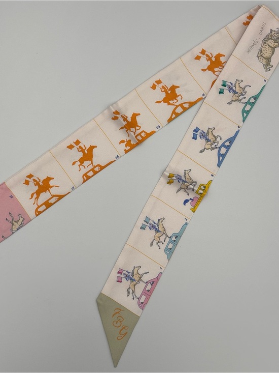 Hermes Accessories - Hermes Parade Twilly Rose Pale Ivory Silk Scarf Horse Rider Ribbon FBG